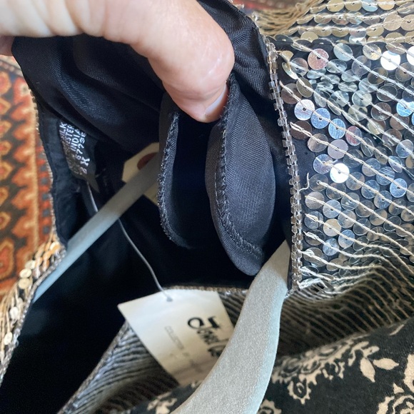 Vintage Silver Sequins Top XL 2X Deadstock Silk Boxy Crop Disco Jewel Queen - Picture 9 of 11